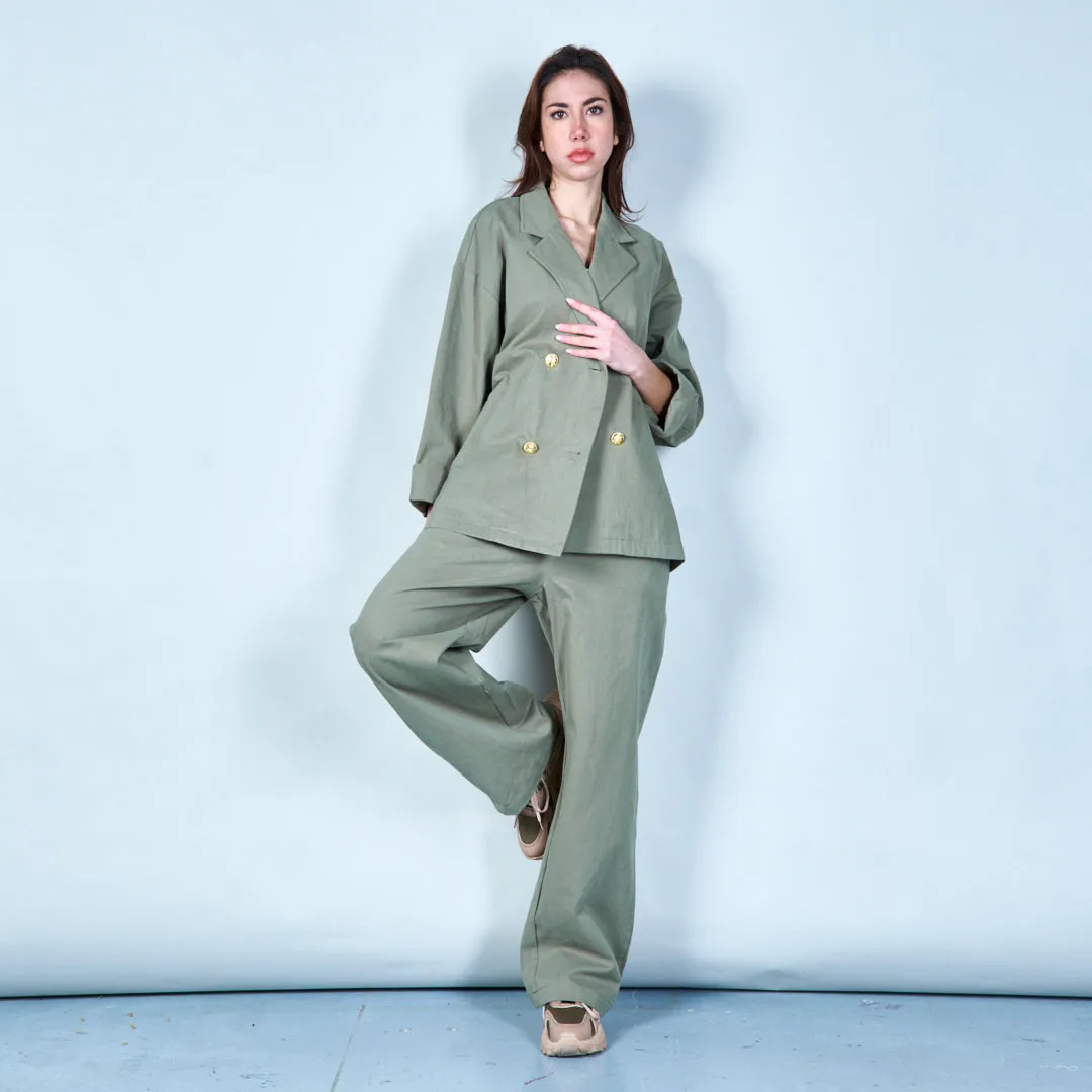 High-waist tailored pants with gold button wholesale