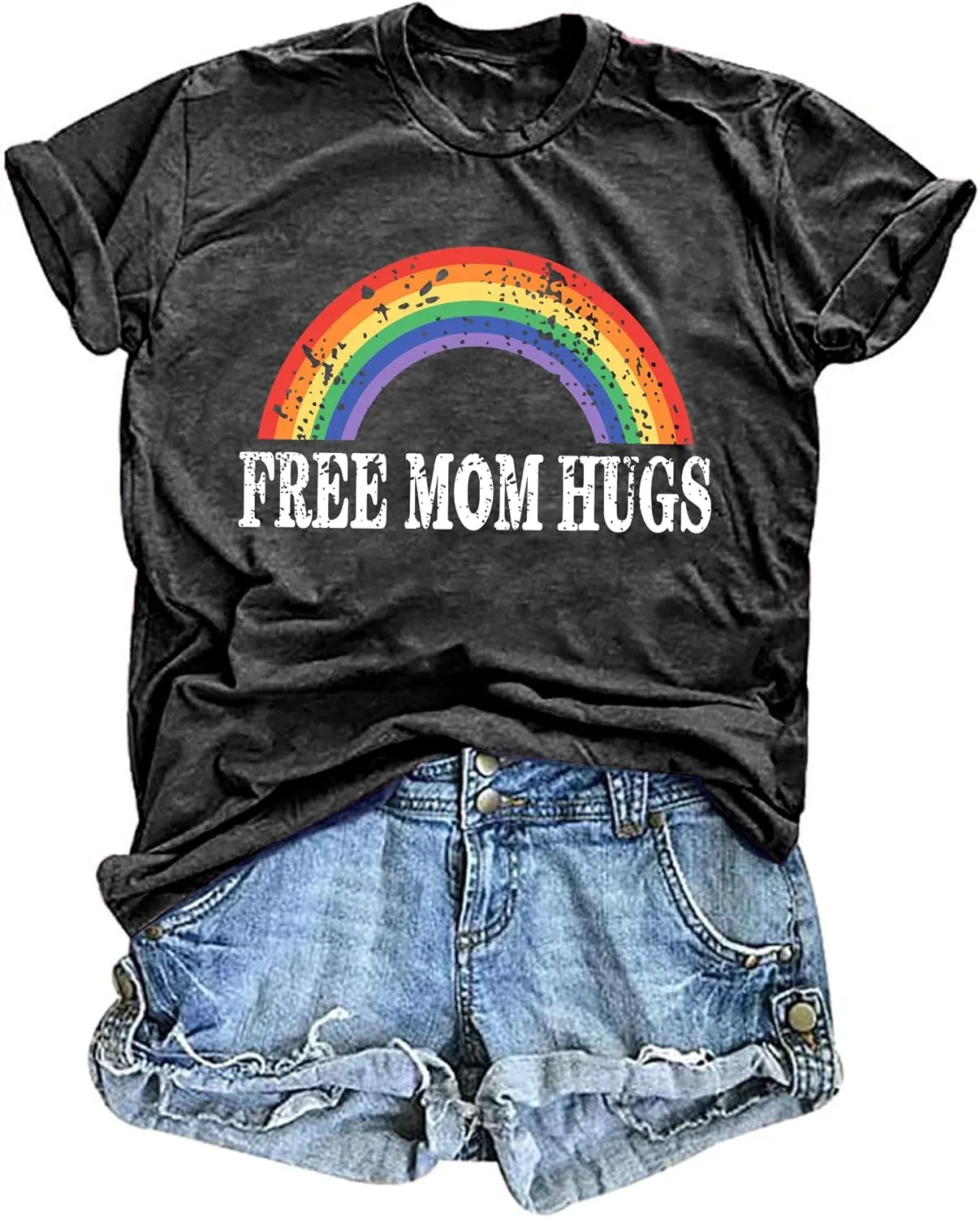 hohololo Pride Shirts Women Rainbows Graphic Tees Shirts Free Mom Hugs T-Shirt LGBTQ Short Sleeve Tops