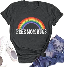 hohololo Pride Shirts Women Rainbows Graphic Tees Shirts Free Mom Hugs T-Shirt LGBTQ Short Sleeve Tops