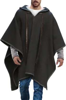 Hooded Cloak Coat for Men Wool Blend Drawstring Gothic Hoodies Long Cape Fall Winter Oversized Casual Loose Vintage Poncho