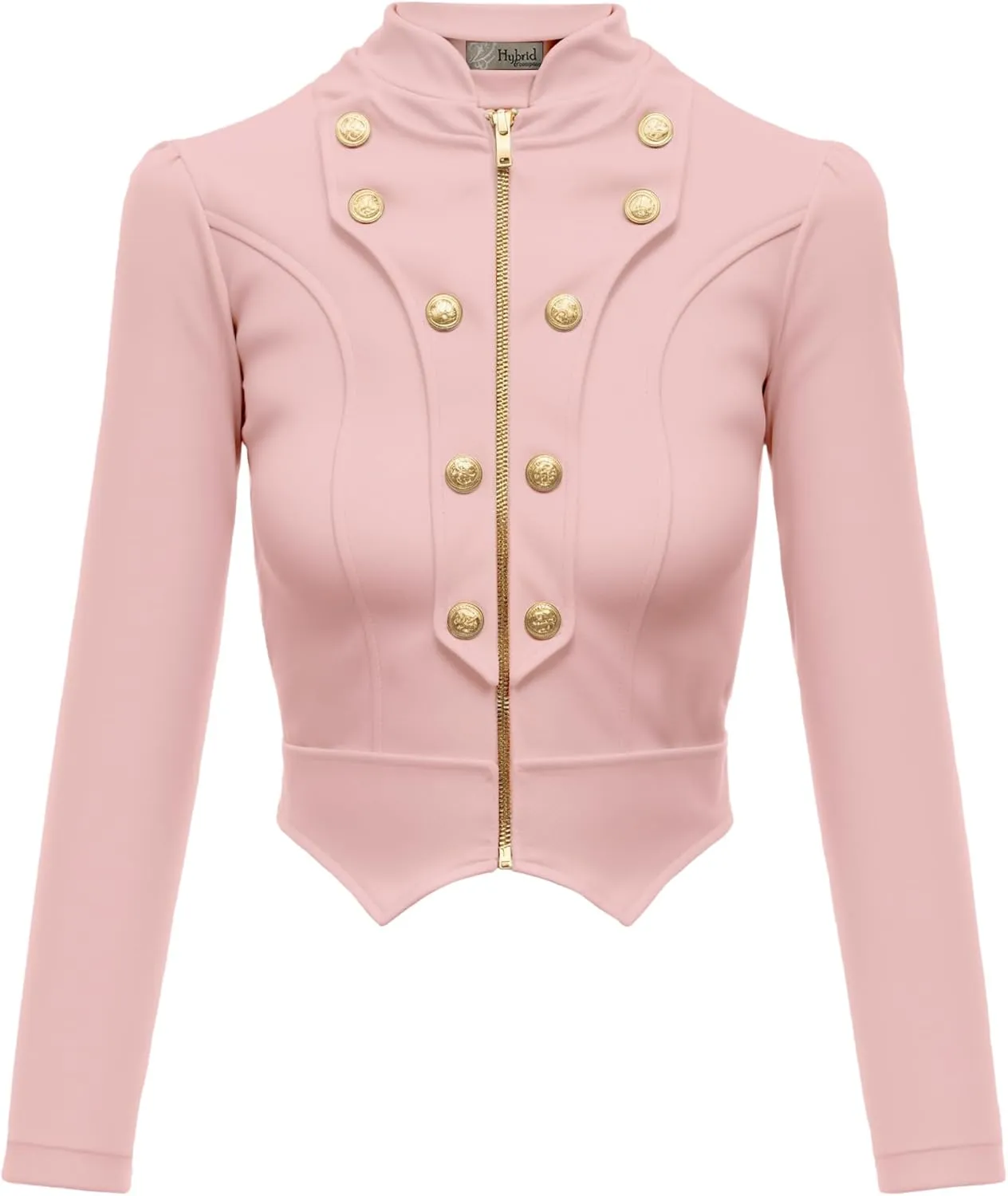 Hybrid & Company Women's Fashion Military Crop Premium Ultra Stretch Gold/Sliver Millennium Zipper Up Dressy Blazer Jacket