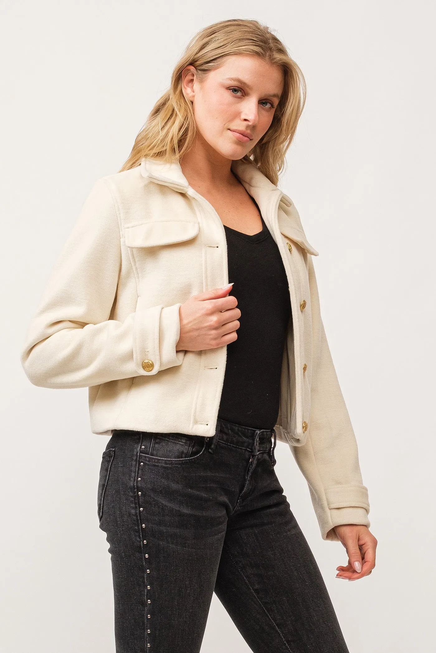KATRIN MILITARY BUTTONS COLLARED JACKET ANTIQUE WHITE