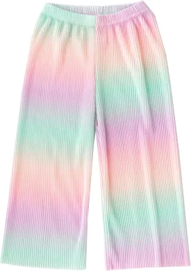 Kiench Girls Wide Leg Palazzo Pants Pleated Silky Flowy Trousers Cute Print