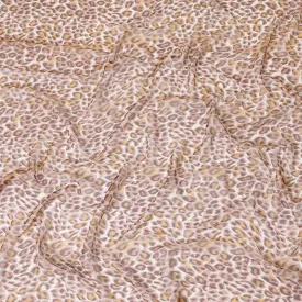 Light pink pure silk chiffon fabric with pale brown, mustard yellow and chocolate brown print in animal skin design-D9308