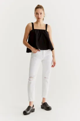 Lynn - Mid Waist 5 Pocket Mom Jeans - White Destroyed