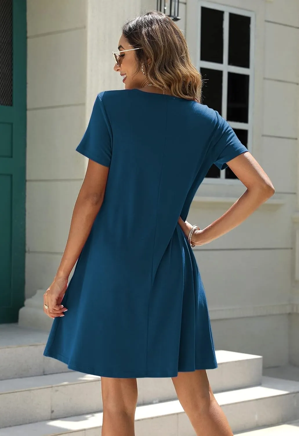 Manydress Women's Summer Casual T Shirt Dresses Short Sleeve Button Down Swing Dress with Pockets MY035