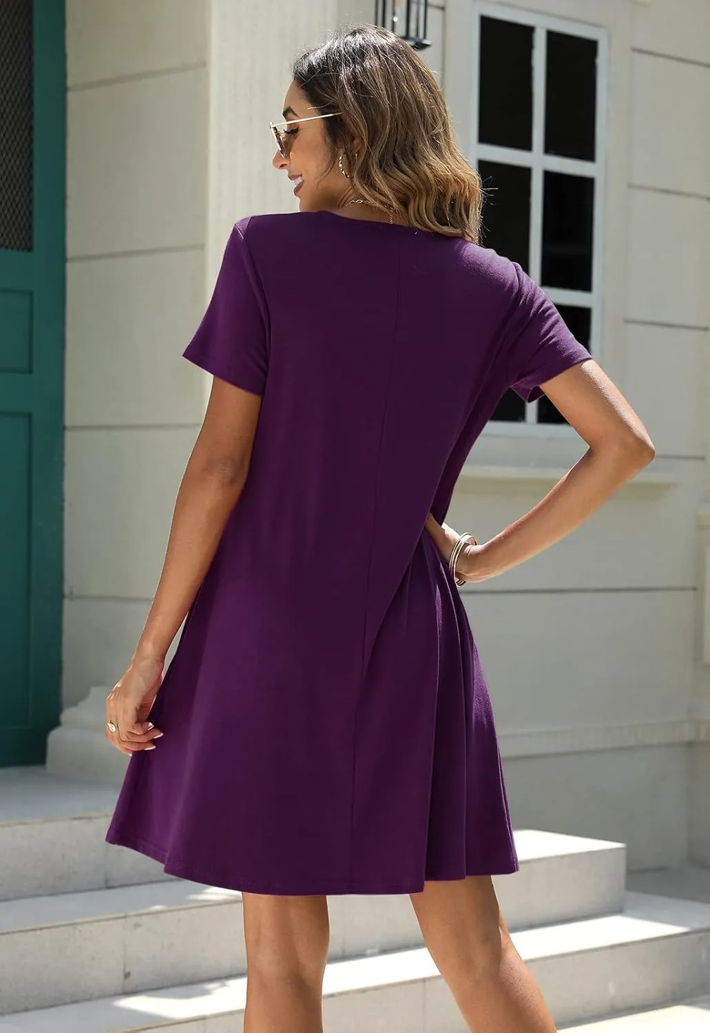 Manydress Women's Summer Casual T Shirt Dresses Short Sleeve Button Down Swing Dress with Pockets MY035