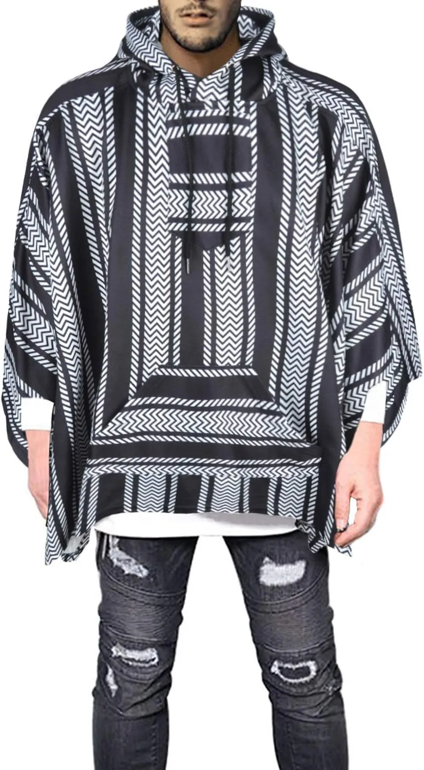 Men's Oversized Batwing Sleeves Hooded Poncho Cape