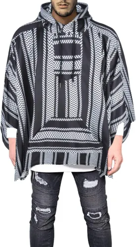 Men's Oversized Batwing Sleeves Hooded Poncho Cape