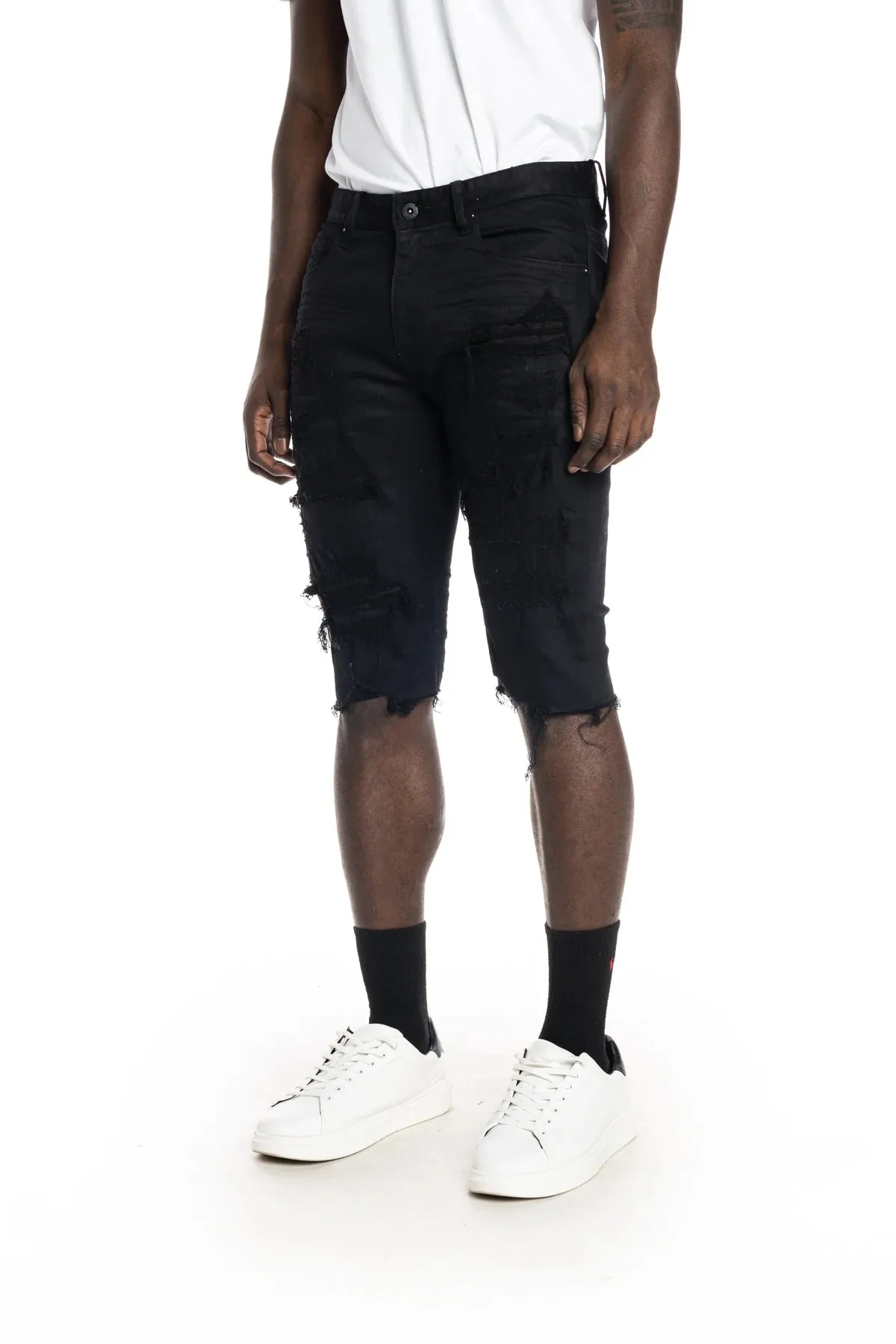 Men's Smoke Rise Heavy Rip & Repair Denim Shorts Jet Black