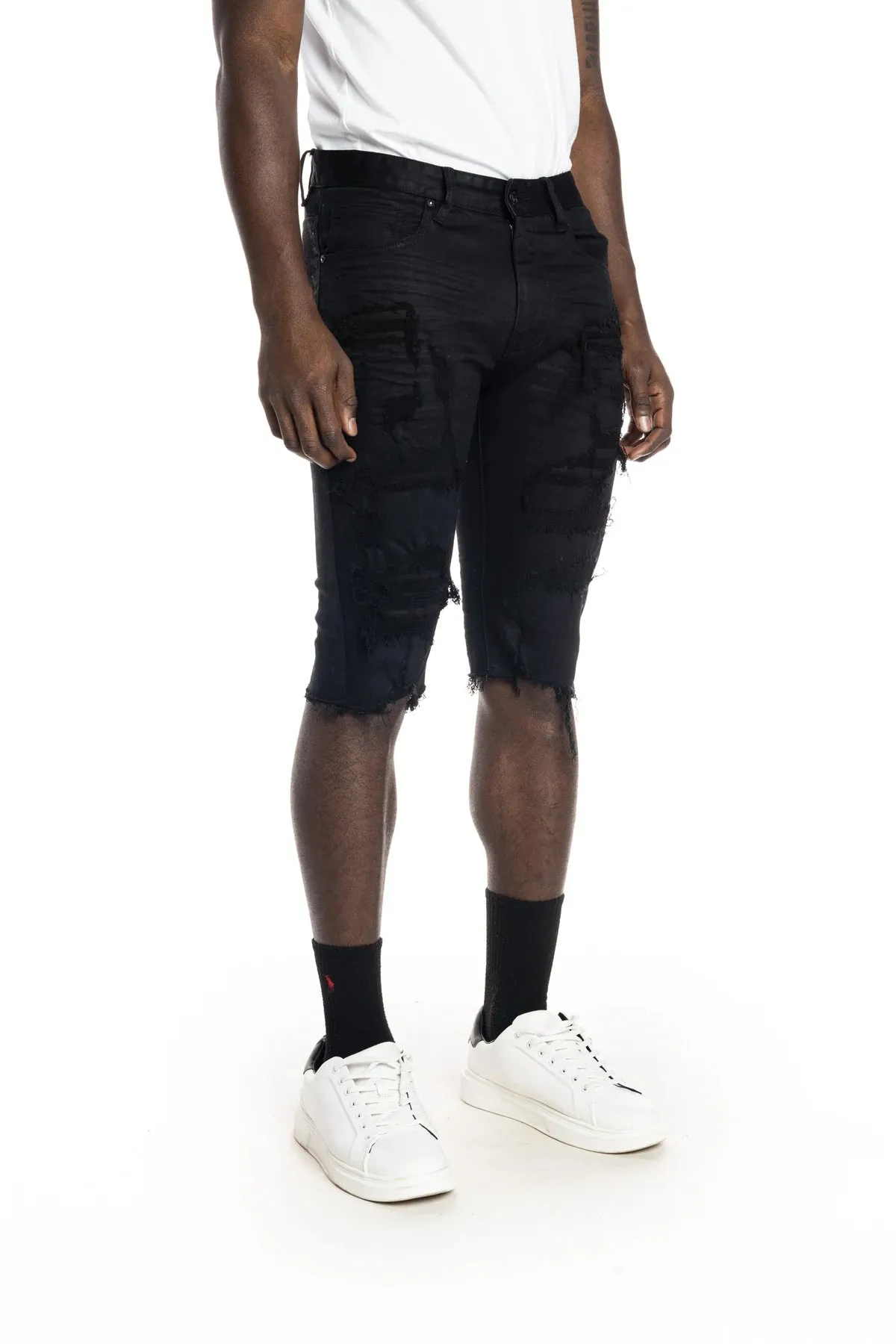 Men's Smoke Rise Heavy Rip & Repair Denim Shorts Jet Black