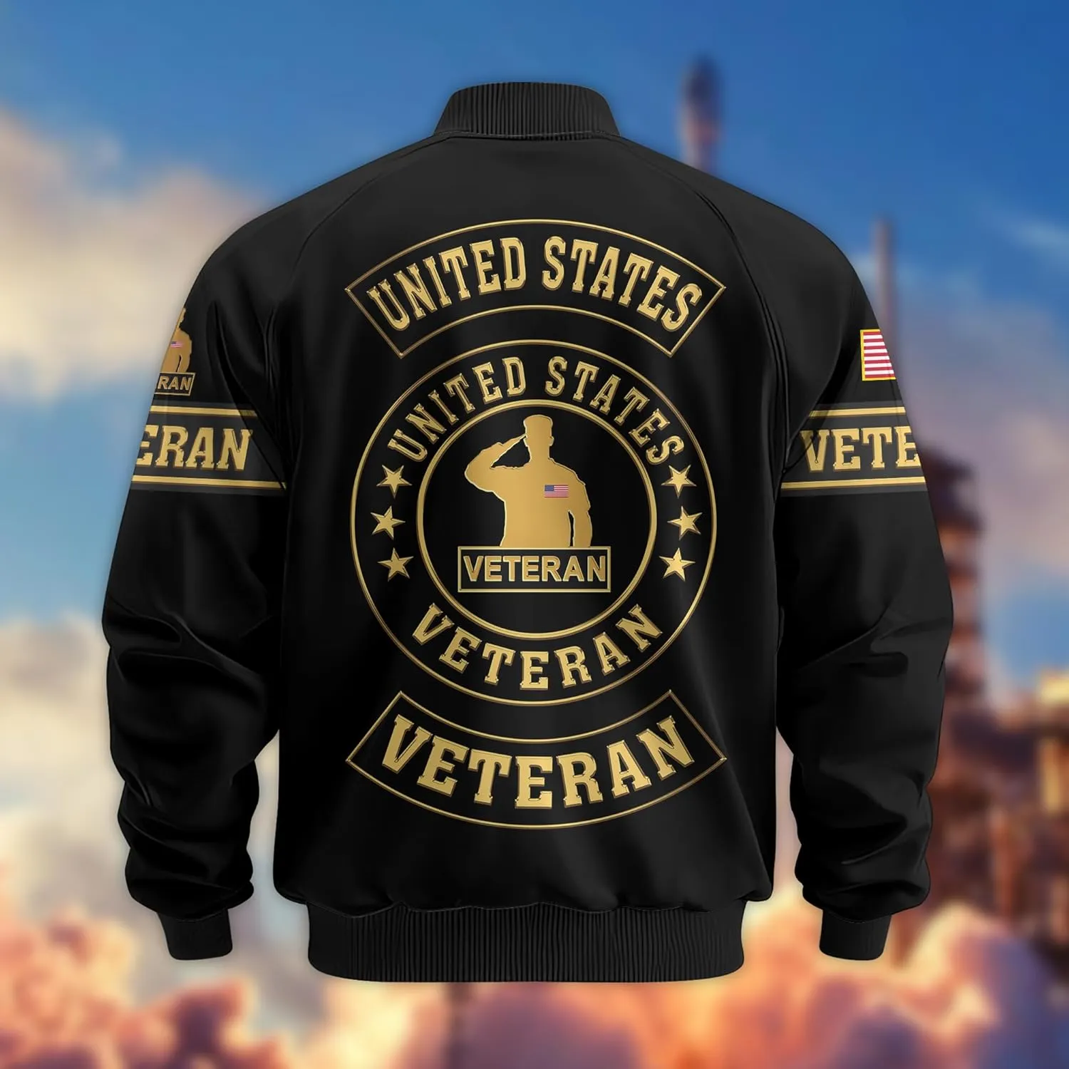 Mens Veteran Varsity Jacket, Durable Military Bomber Jacket with Patriotic Detailing  Top Military Gifts