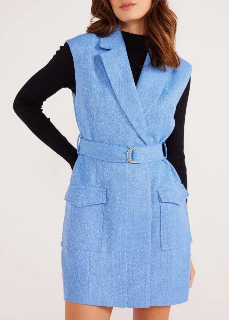 MINKPINK Lucy Belted Blazer Mini Dress- Light Blue