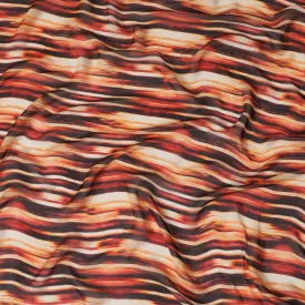 Mustard orange Premium pure silk chiffon with pearl grey and black print in stripe design-D16989
