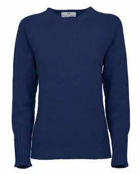 NEW FALL 24 - Women's Pure Cashmere Crew Neck Sweater Melange Blue