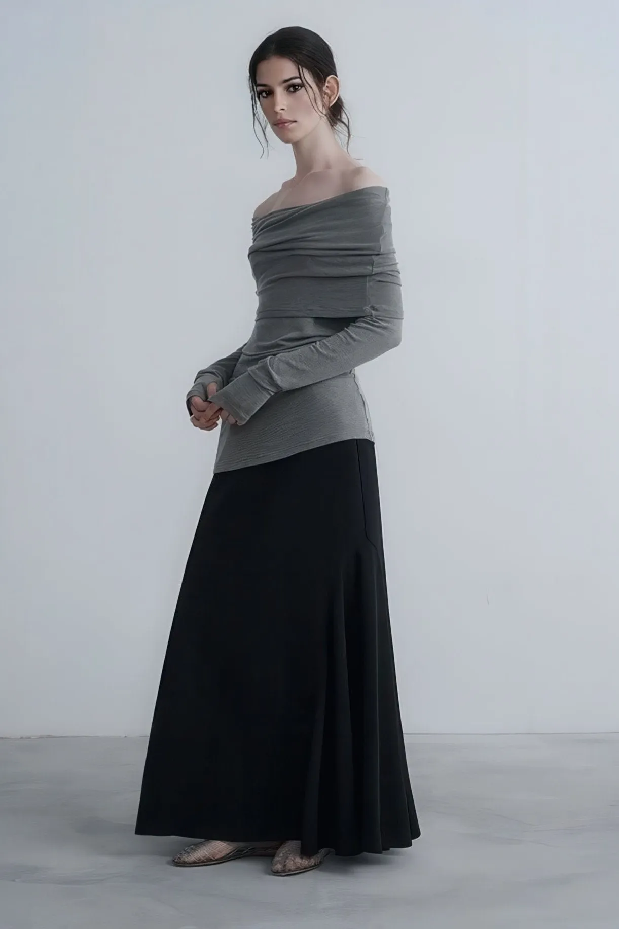 Off-Shoulder Knit Long Sleeve Top