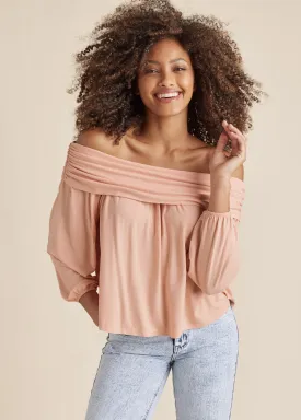 Off-Shoulder Knit Top - Peach Blush