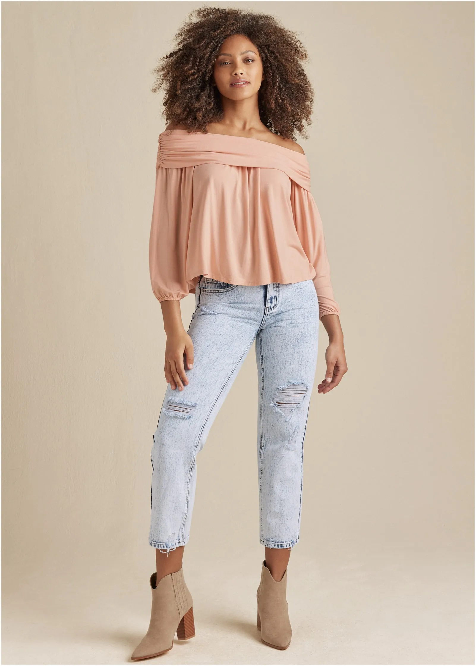 Off-Shoulder Knit Top - Peach Blush