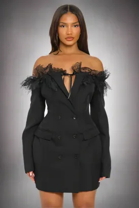 Off-Shoulder Lace Blazer Dress