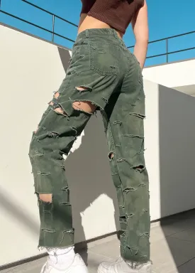Olive Distressed Mom Jeans (28")