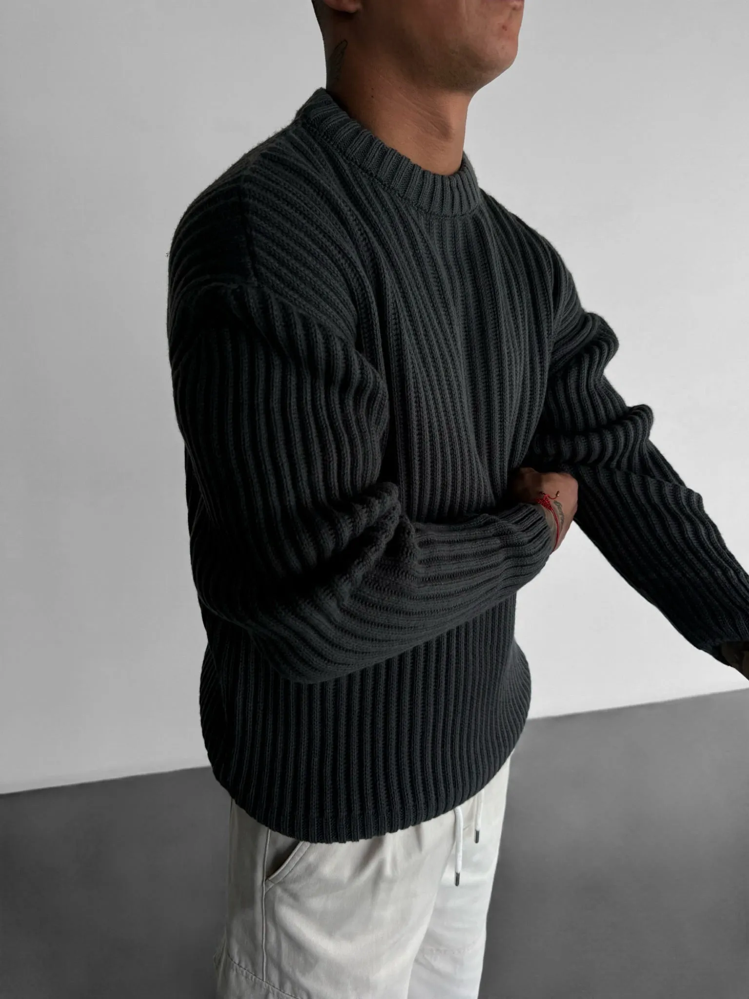 Oversize Heavy Knit Sweater - Anthracite