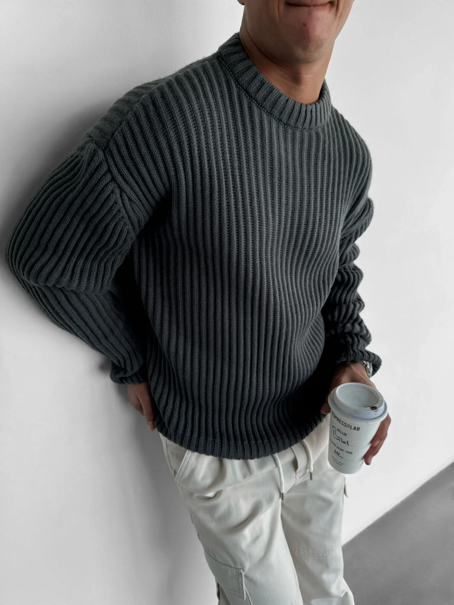 Oversize Heavy Knit Sweater - Anthracite
