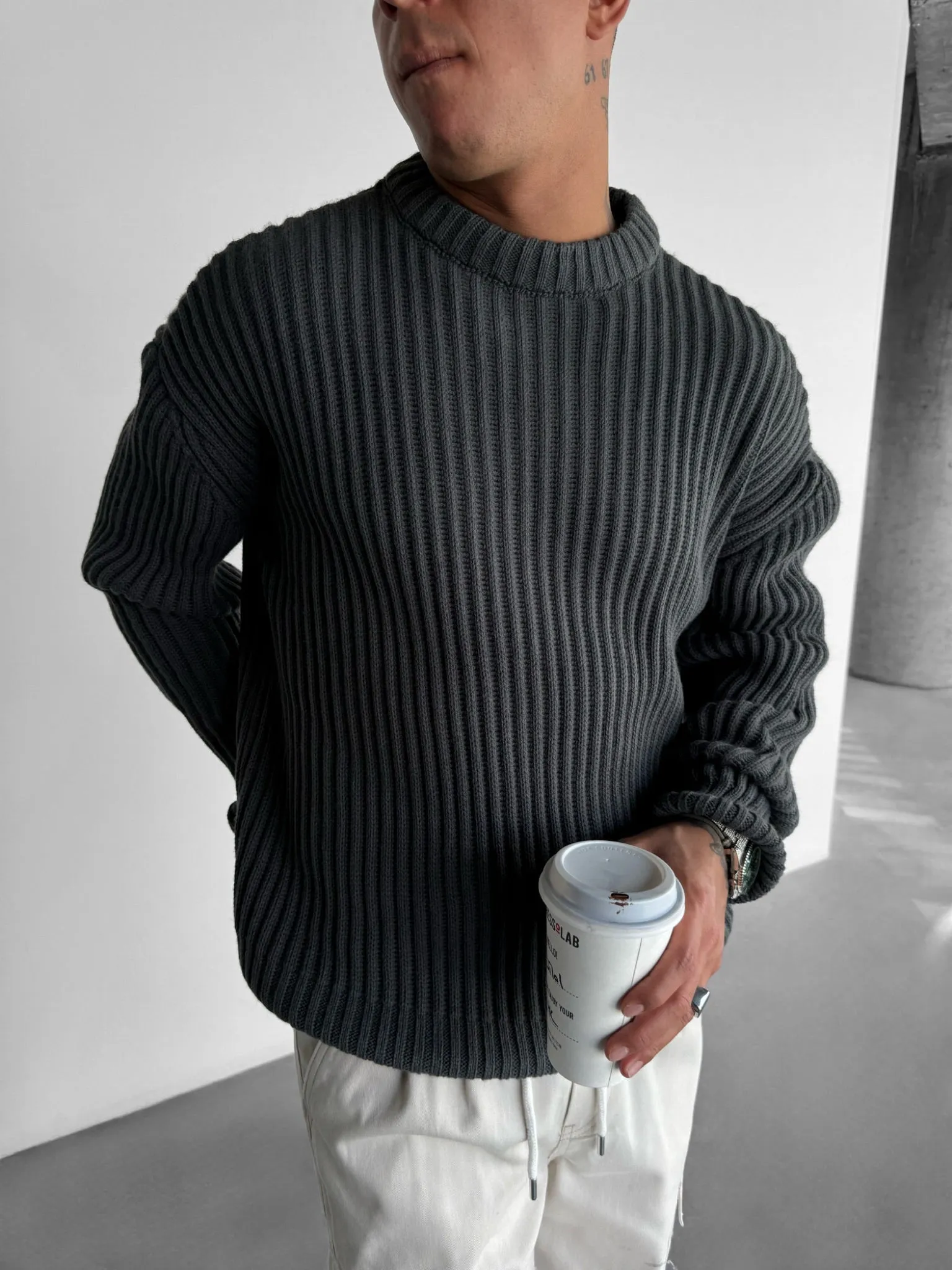 Oversize Heavy Knit Sweater - Anthracite