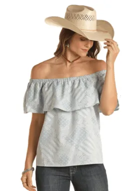 Panhandle Women's Sky Blue Handkerchief Off Shoulder Top WLWT51R1CZ