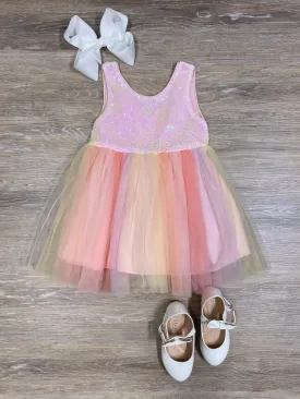 Peach Sorbet Sequin & Chiffon Girls Special Occasion Dress