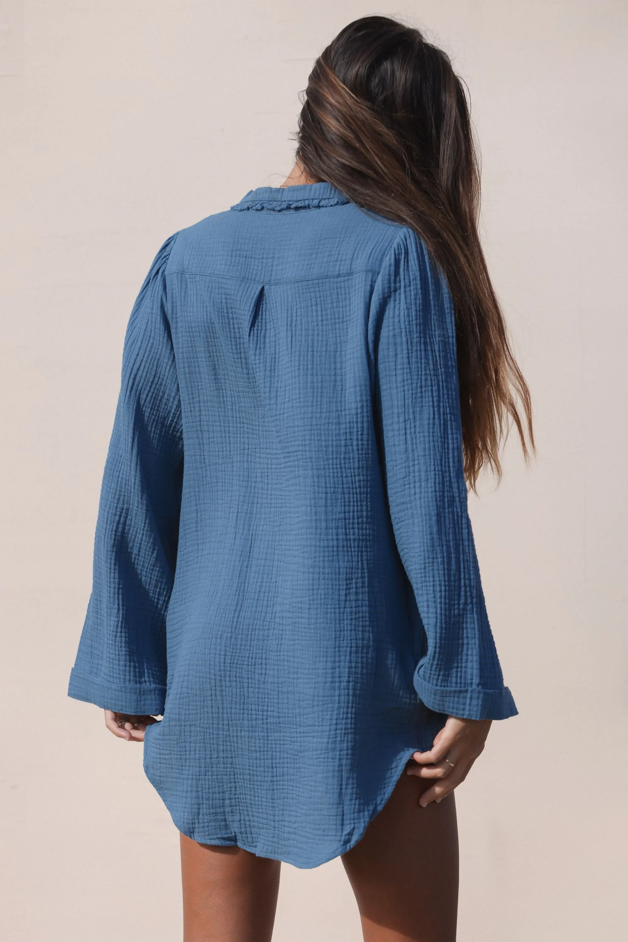 Poema Lagoon Collared Tie Blouse