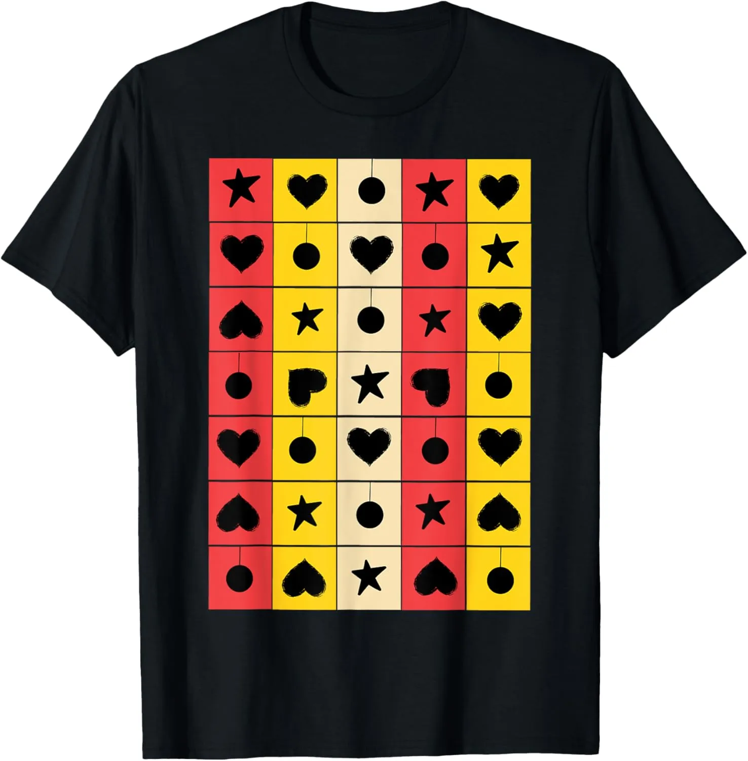 Retro Colorful Geometric Pattern With Hearts And Stars T-Shirt