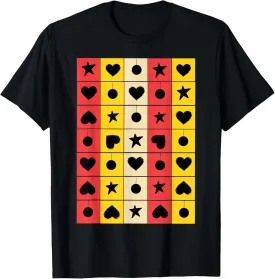 Retro Colorful Geometric Pattern With Hearts And Stars T-Shirt