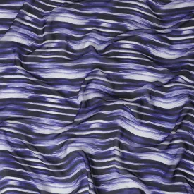 Royal blue Premium pure silk chiffon fabric with grey and black print in stripe design-D16987