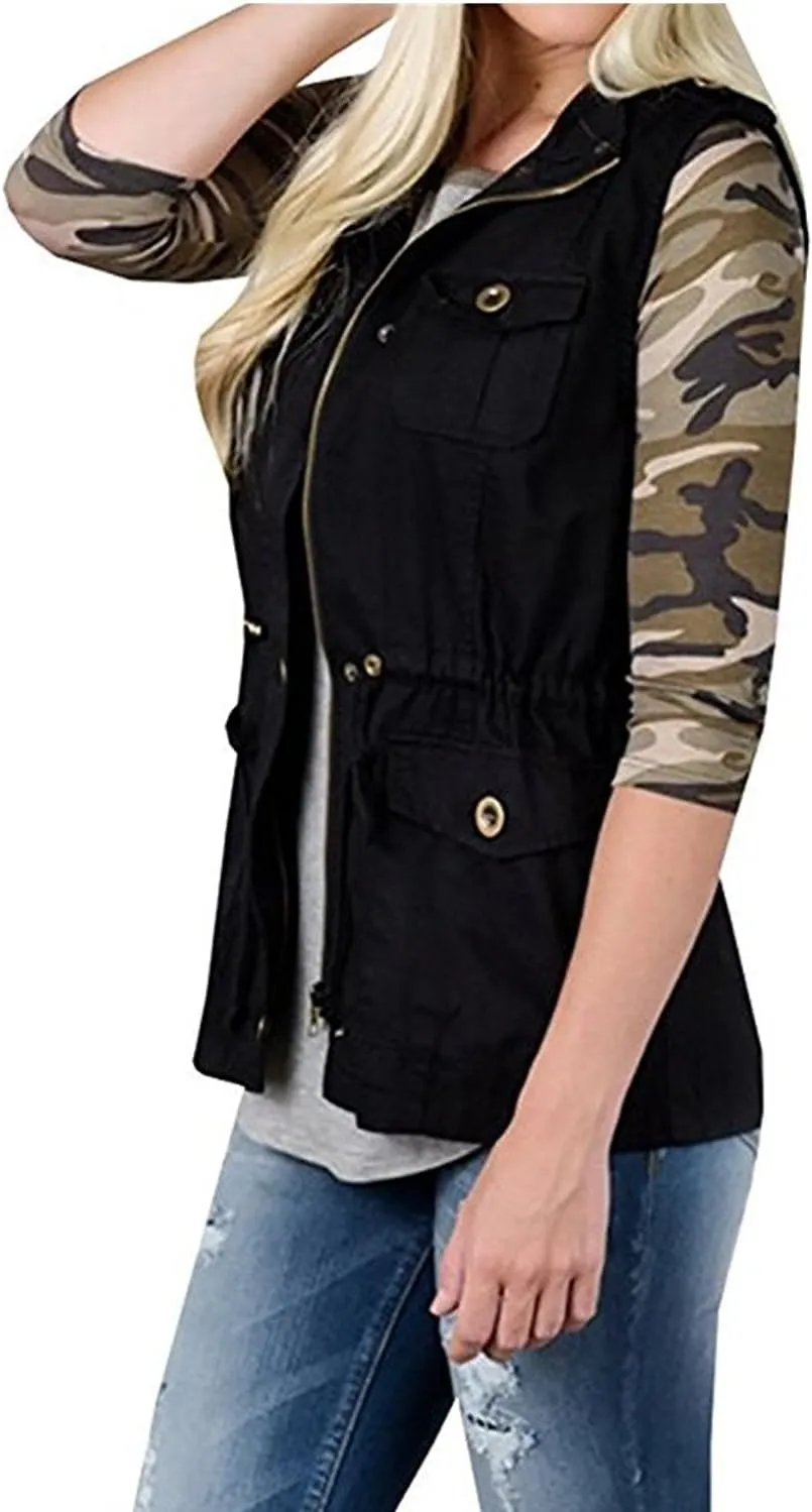 SENSERISE Womens Utility Vest Lightweight Military Vests Outerwear Sleeveless Jacket Anorak Coat with Pockets