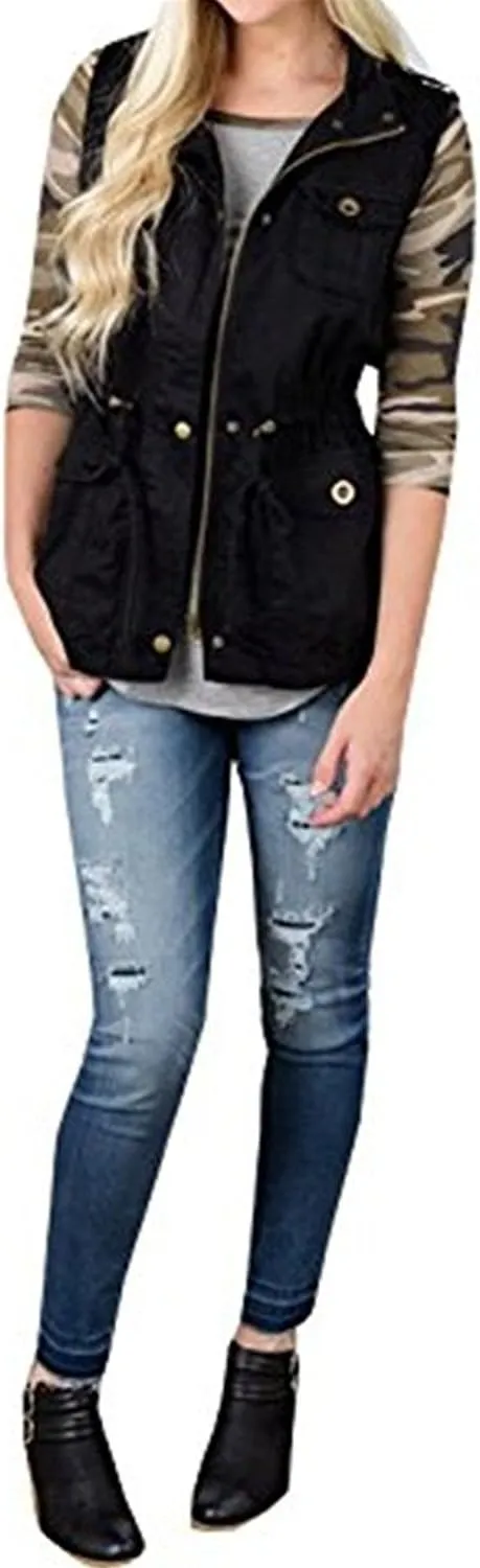 SENSERISE Womens Utility Vest Lightweight Military Vests Outerwear Sleeveless Jacket Anorak Coat with Pockets