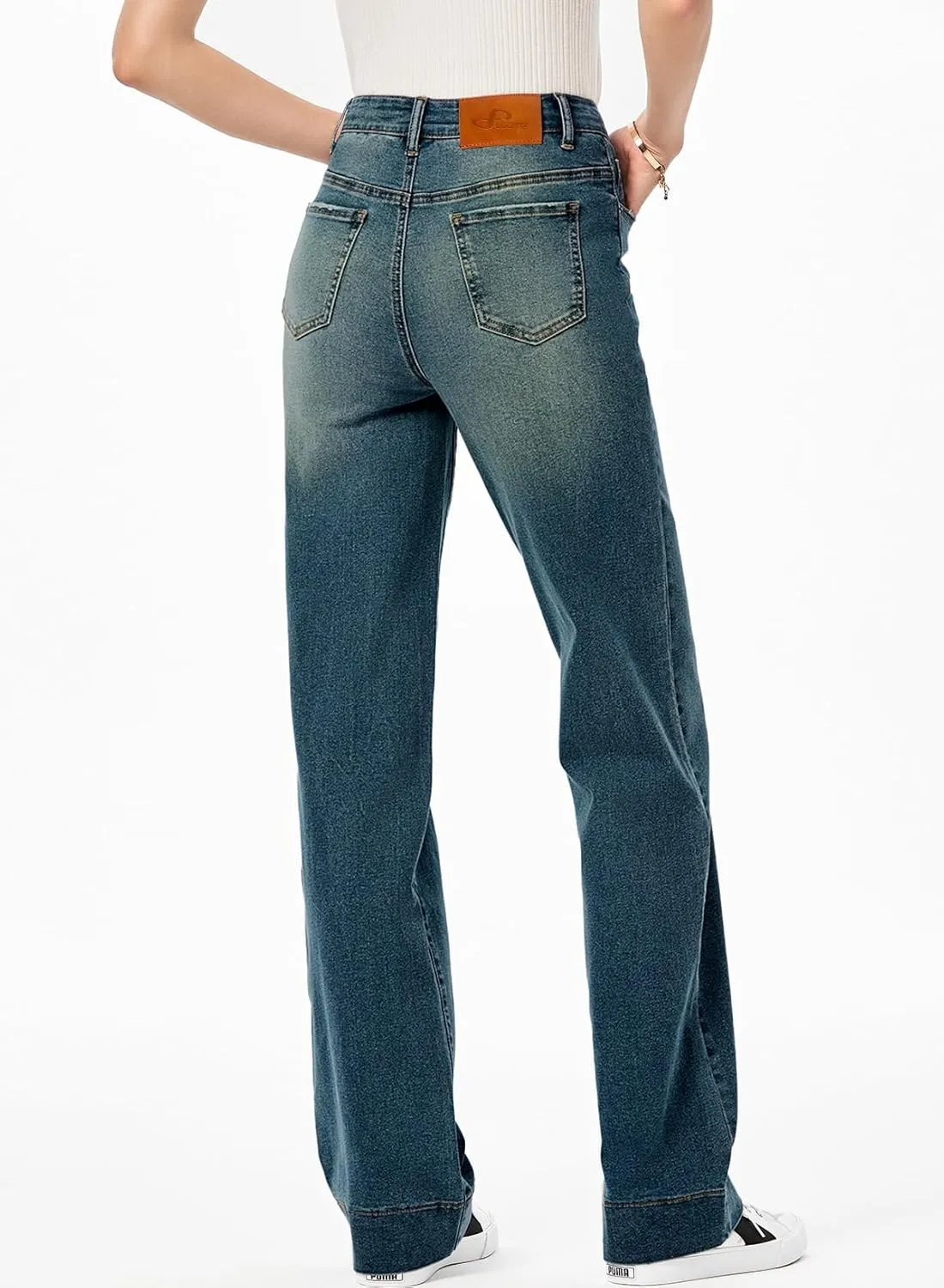 Sidefeel Women's Wide Leg Jeans High Waisted Stretchy Straight Leg Baggy Drawstring Zimbaplatinum Denim Pants
