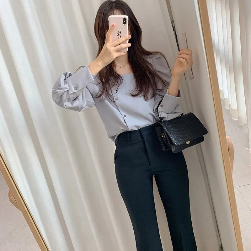 Square Collar Lantern Sleeve Blouse Shirt