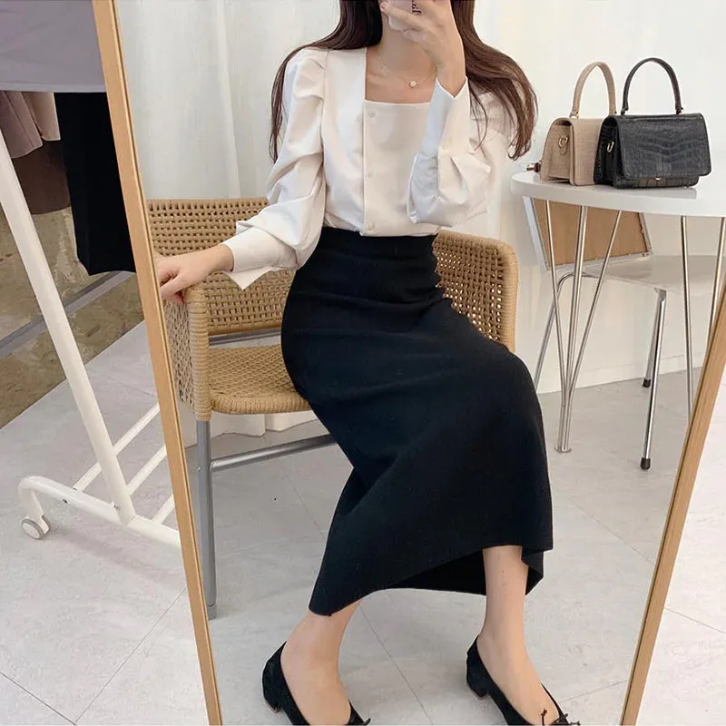 Square Collar Lantern Sleeve Blouse Shirt