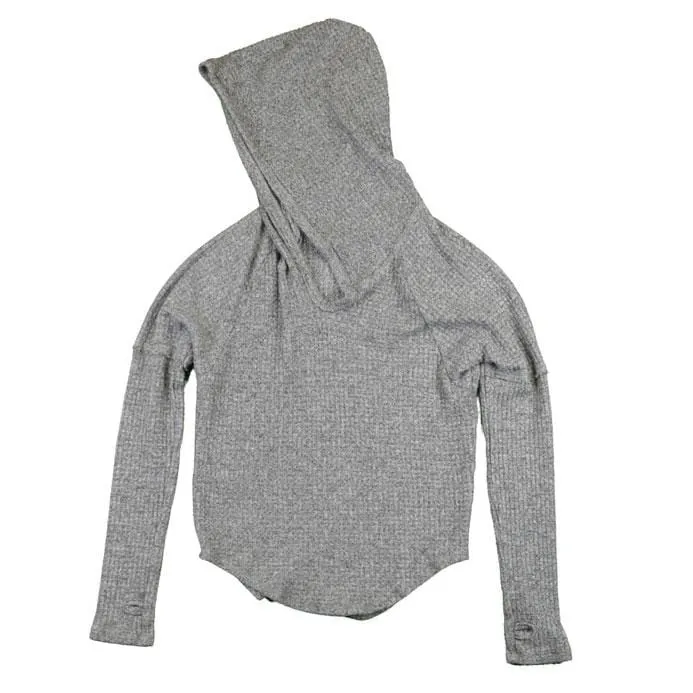 T2Love Grey Hooded Thermal Knit Girls Hoodie with Thumbholes