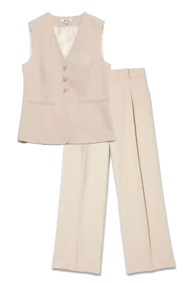 Tailored Cutaway Longline Waistcoat, Stone and Pleat Front Tailored Trousers, Stone
