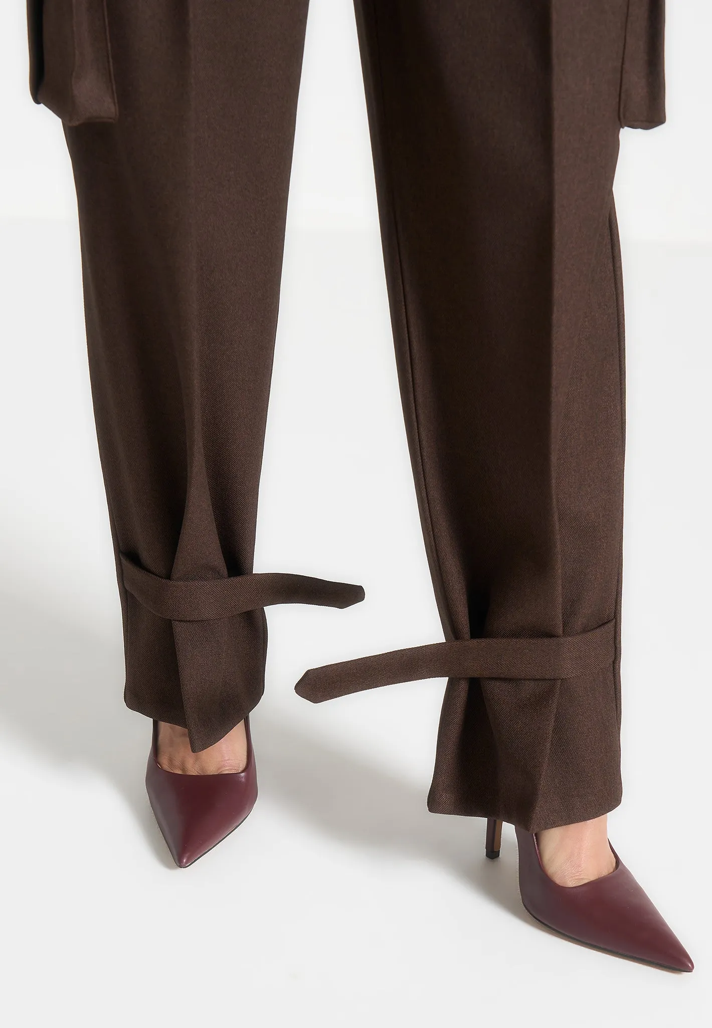 Tailored Pleated Cargo Trousers - Brown