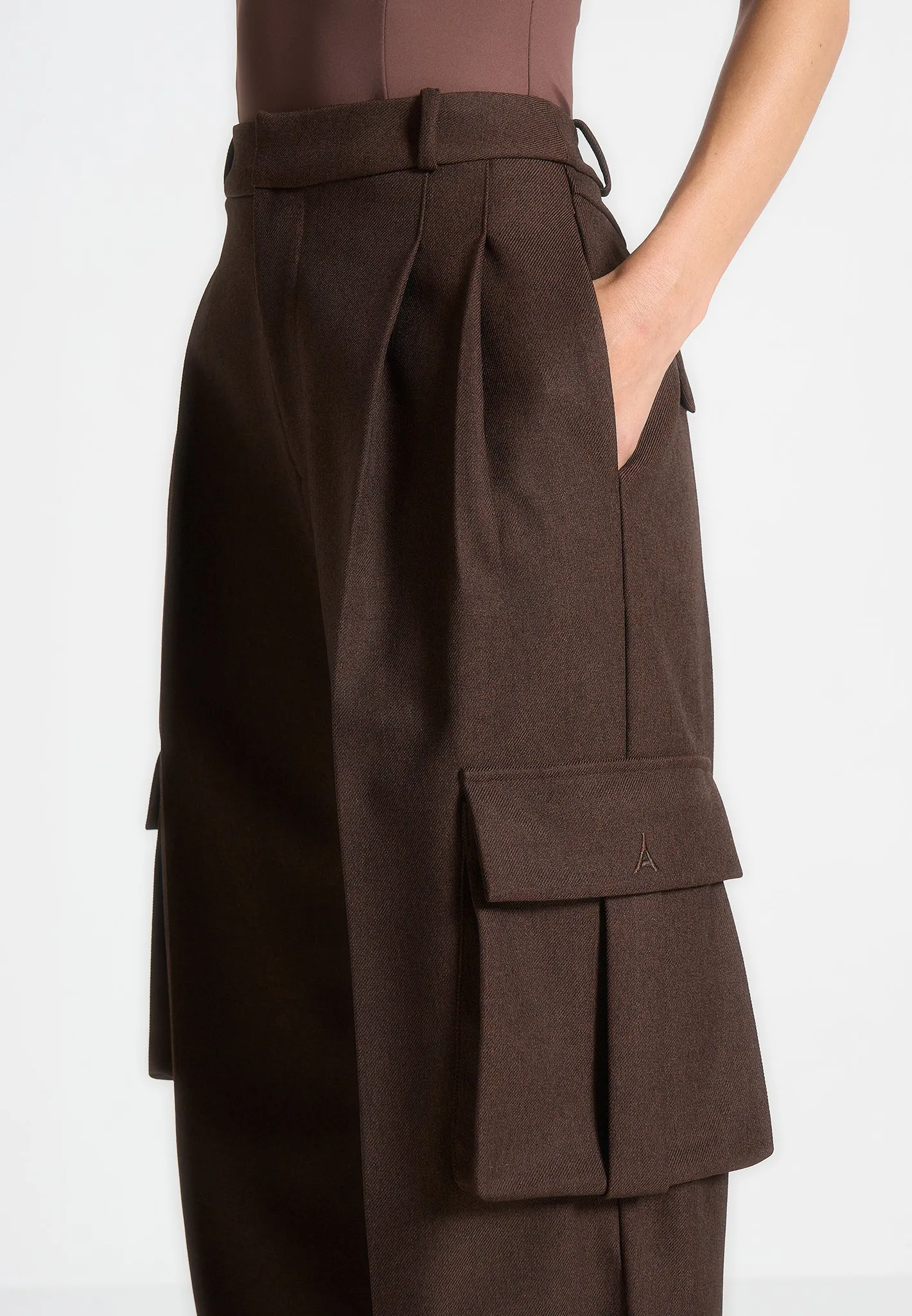 Tailored Pleated Cargo Trousers - Brown