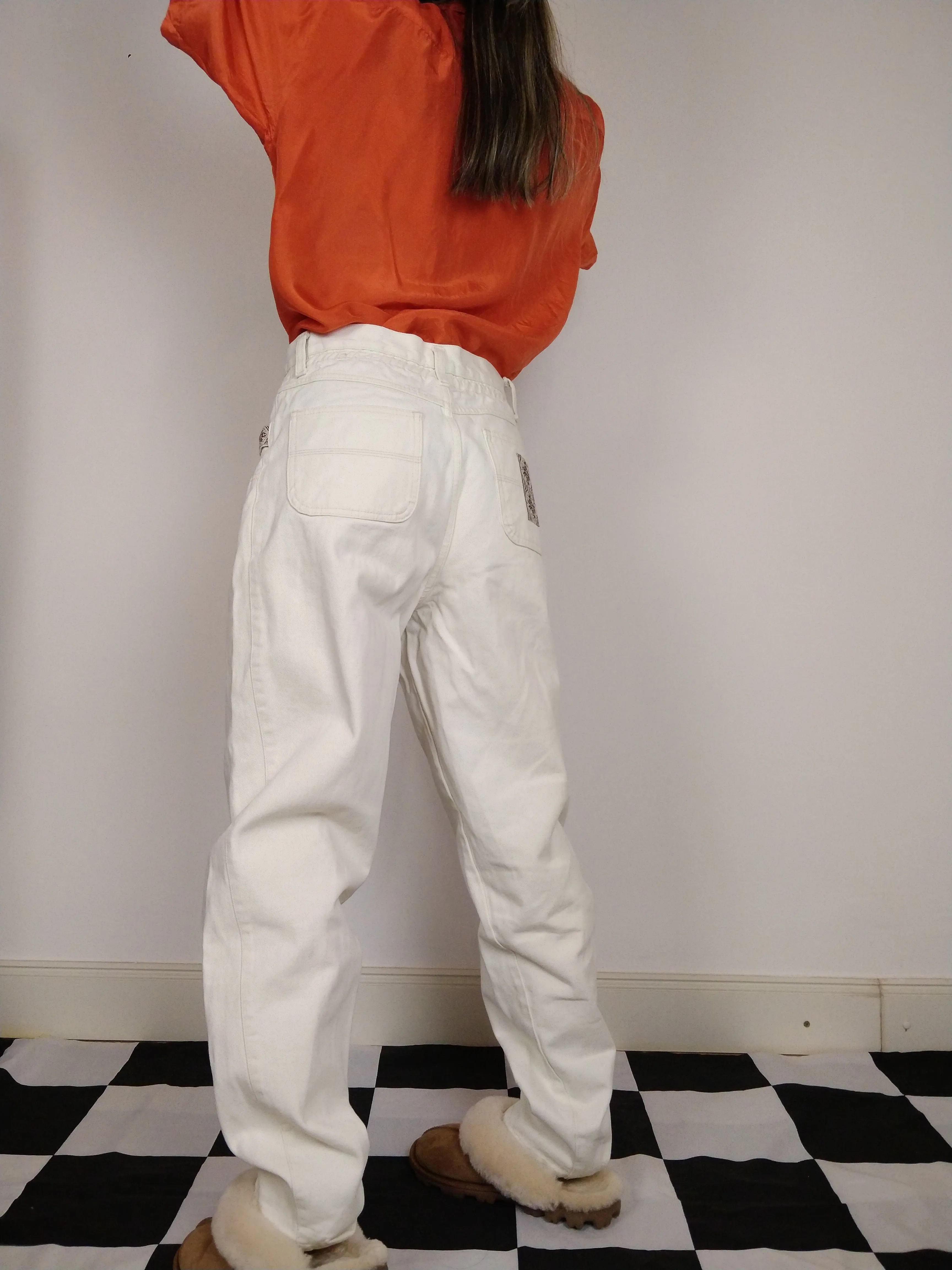 The White Jeans | Vintage white high waist denim mom jeans pants M