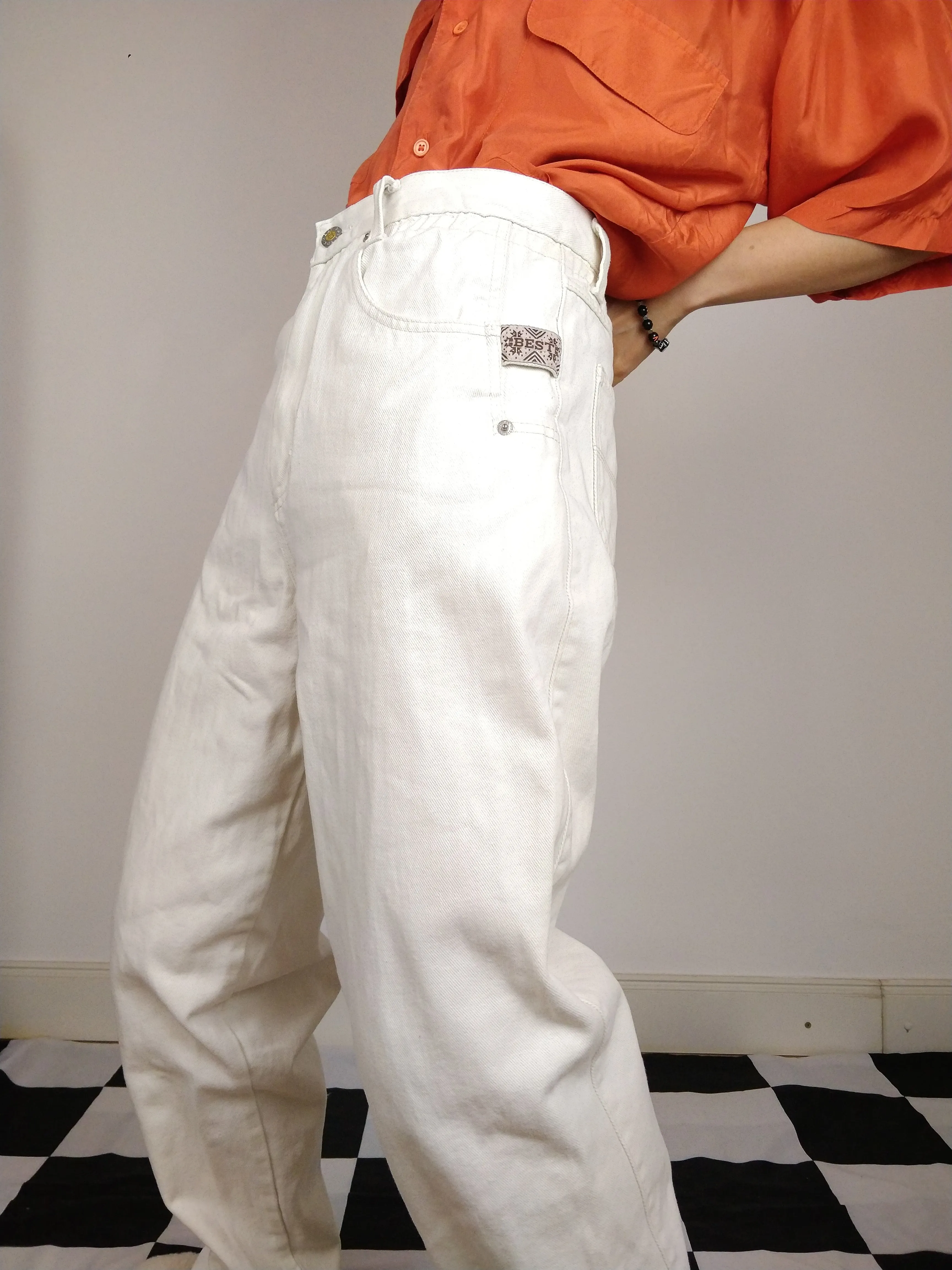 The White Jeans | Vintage white high waist denim mom jeans pants M