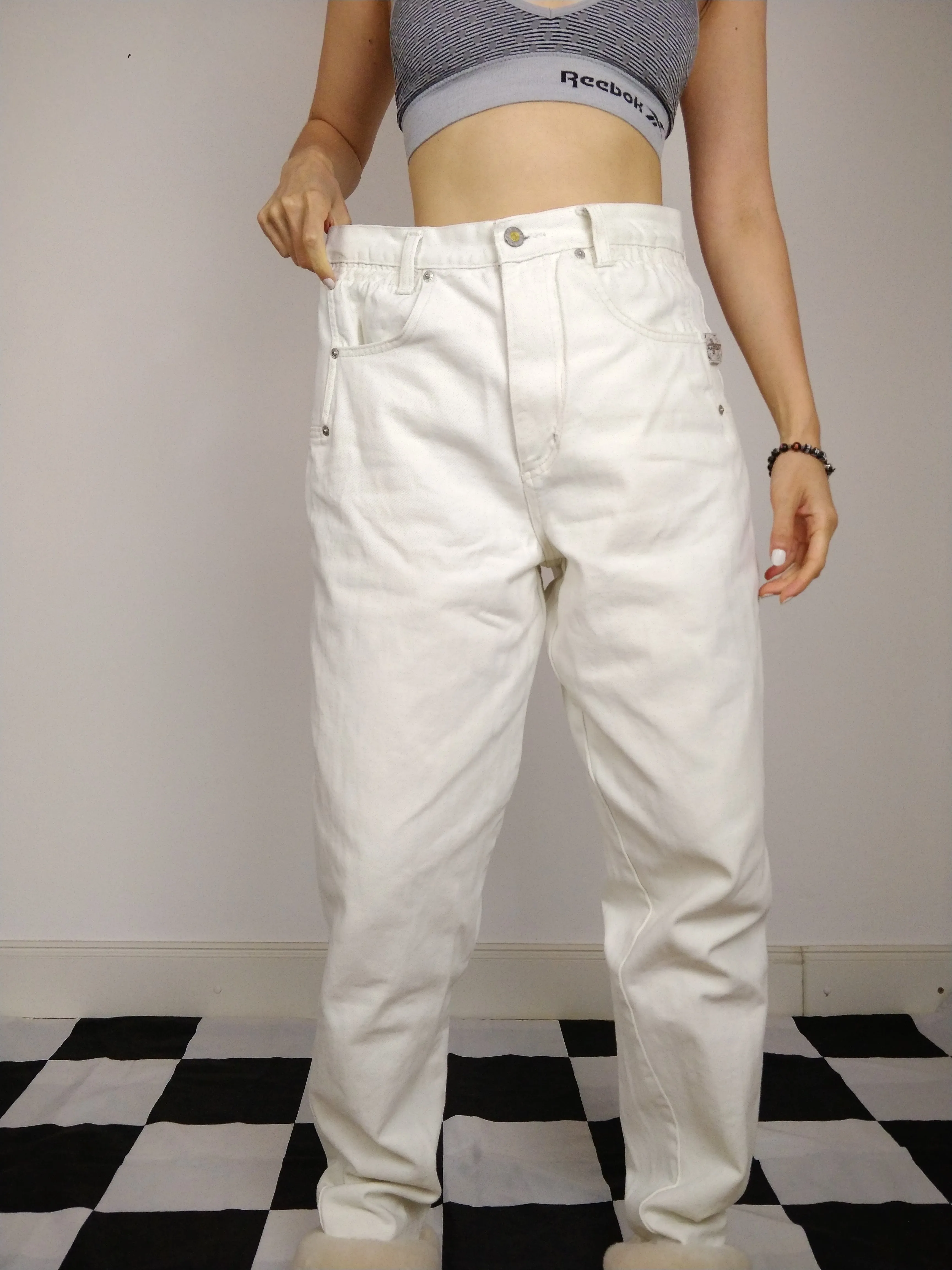 The White Jeans | Vintage white high waist denim mom jeans pants M