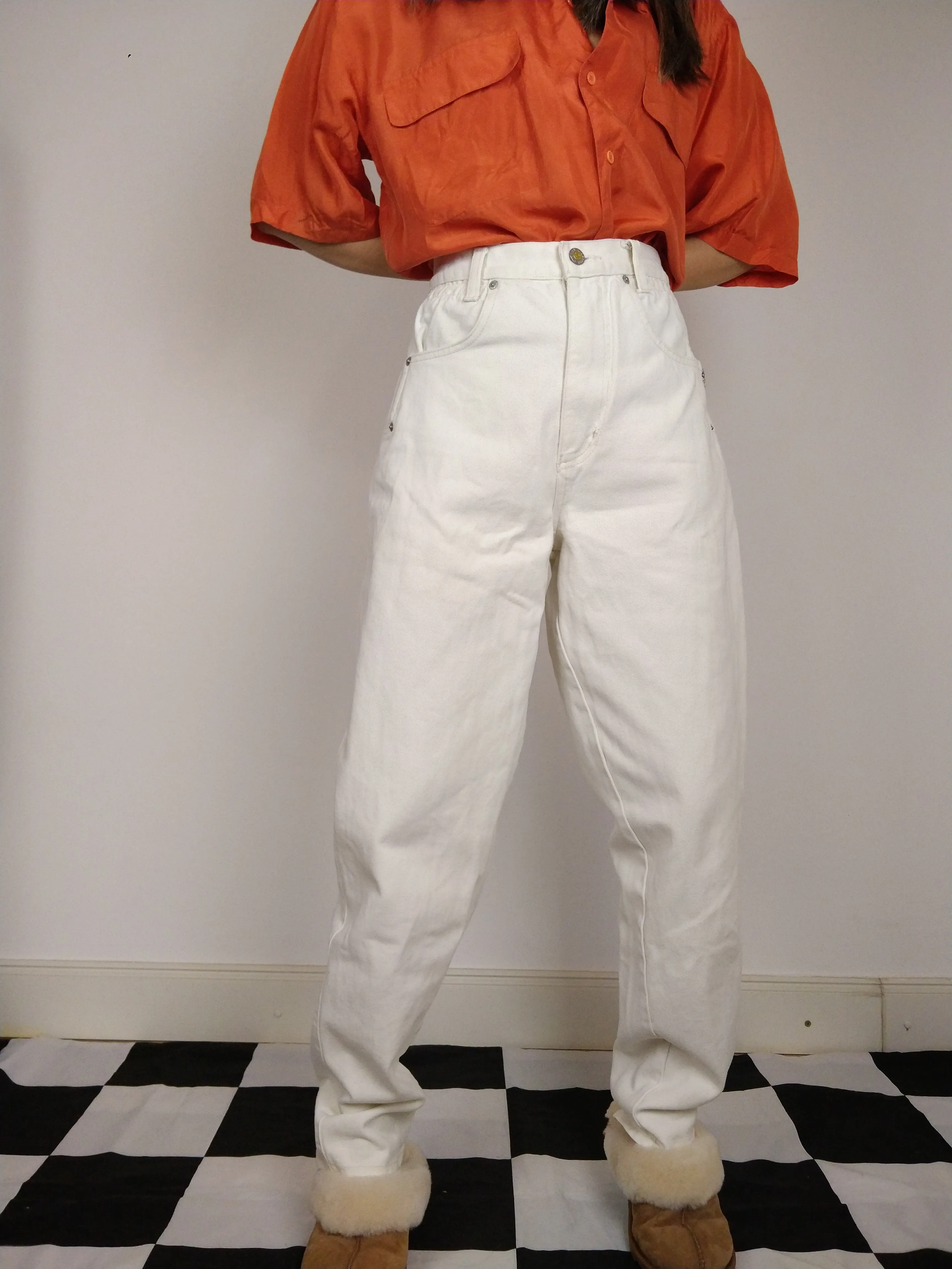 The White Jeans | Vintage white high waist denim mom jeans pants M