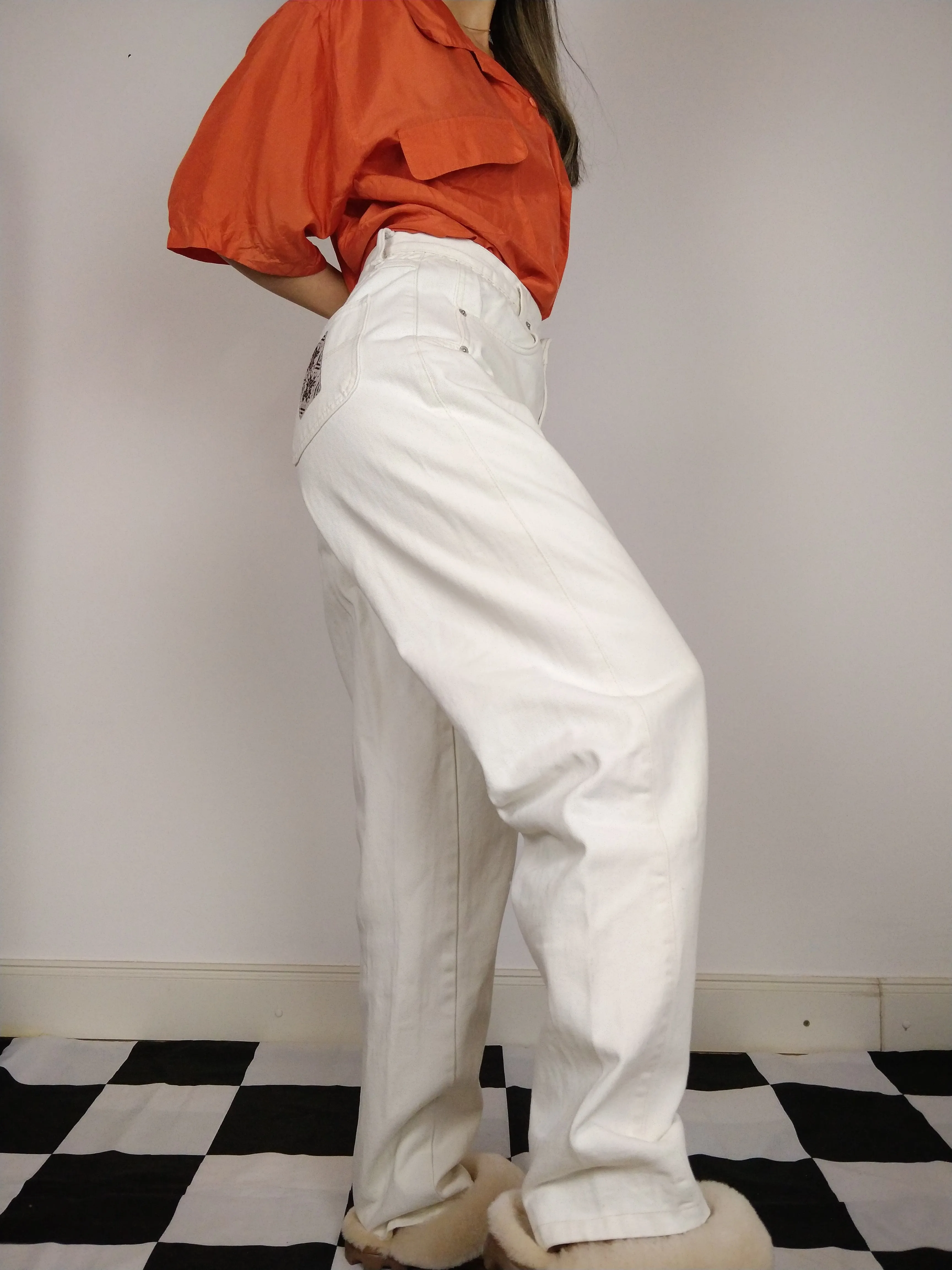 The White Jeans | Vintage white high waist denim mom jeans pants M