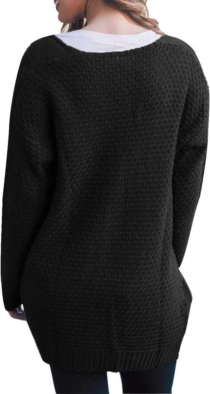 Traleubie Women's Open Front Long Sleeve Boho Boyfriend Knit Chunky Cardigan Sweater