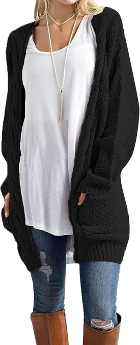 Traleubie Women's Open Front Long Sleeve Boho Boyfriend Knit Chunky Cardigan Sweater
