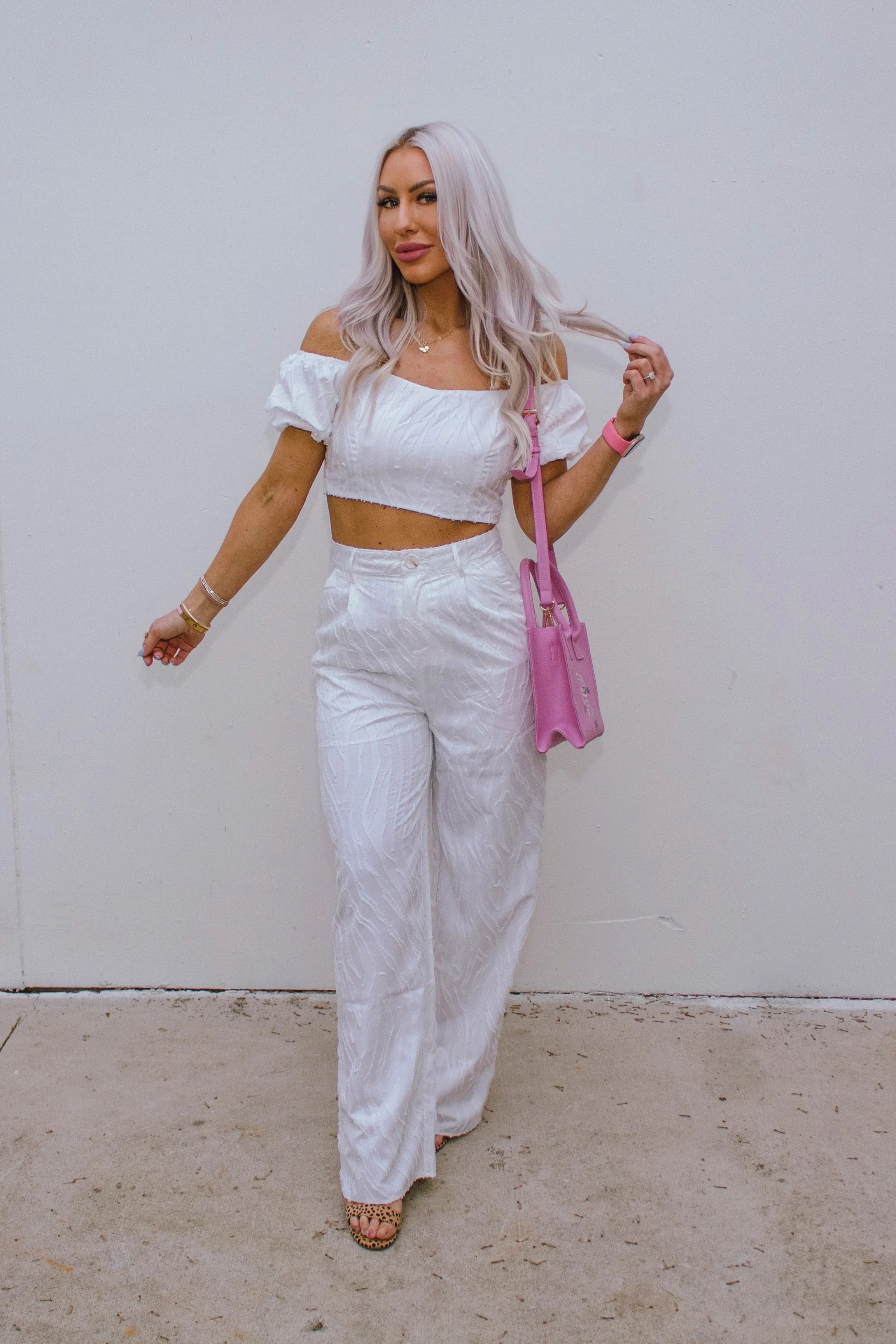 White Off The Shoulder Textured Puff Sleeve Crop Top